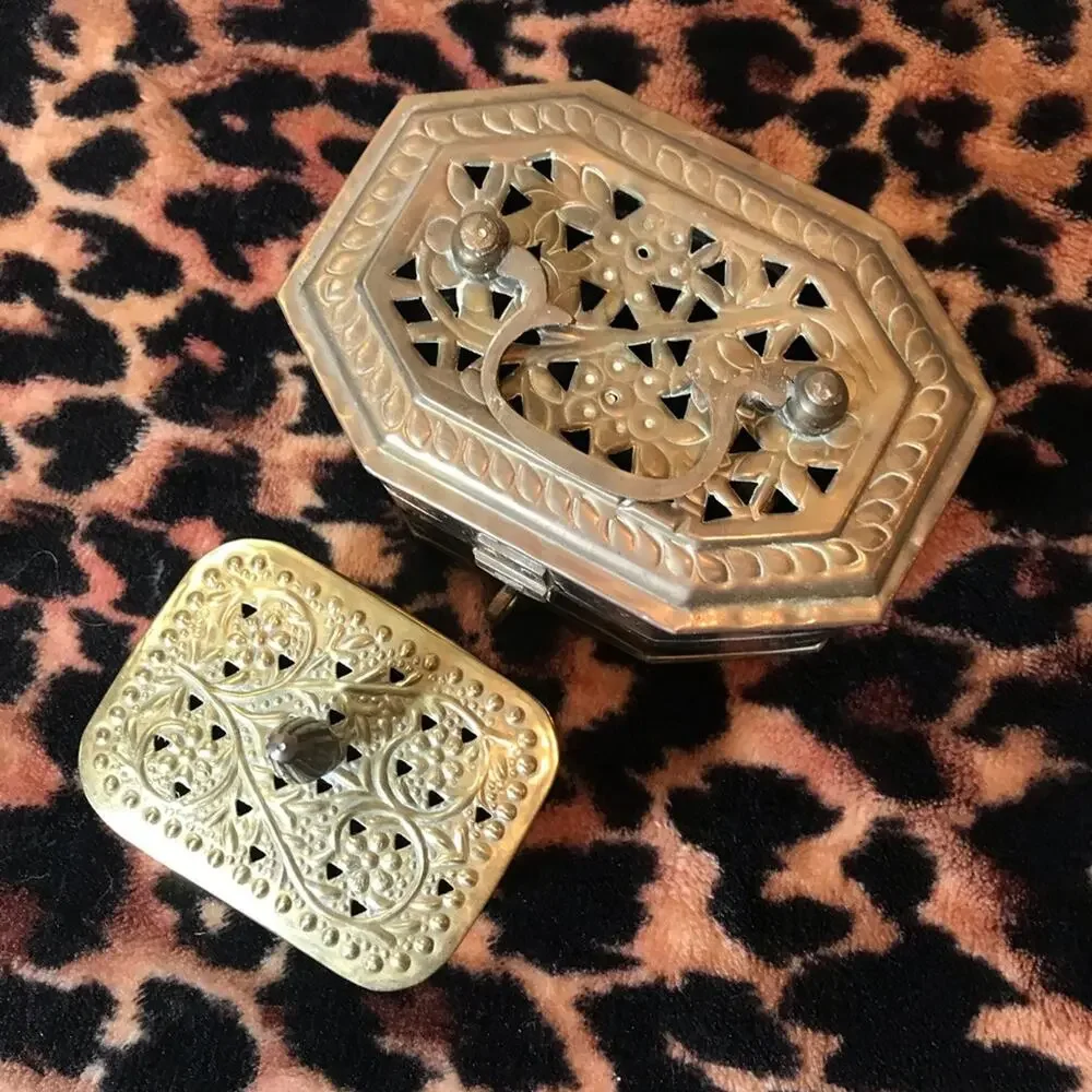 VINTAGE 70s BRASS BOXES with Floral designs KEEPSAKE OR POTPOURRI HOLDERS